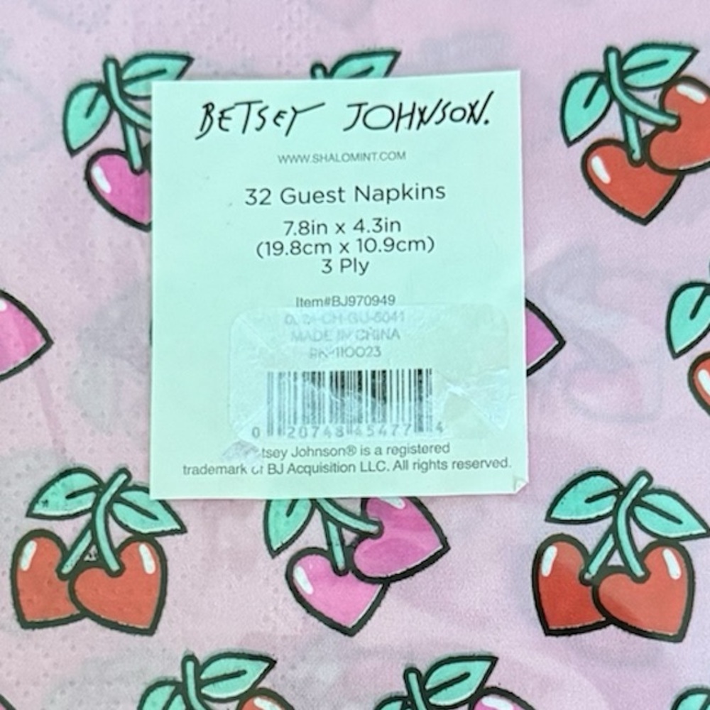 Betsey Johnson 32 Pack Cherry Heart Print Guest Napkins